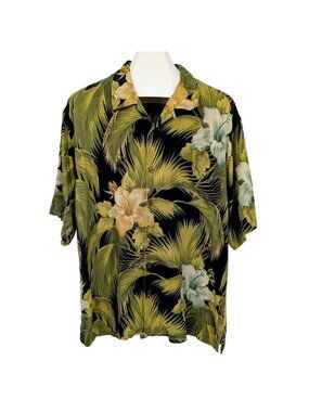 Tommy Bahama Silk Hawaiian Button Up Shirt Tropical Floral Resort Coastal Sz XL